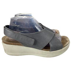 Ecco Women's Corksphere Gray Leather Strappy Platform Sandals EU 41/US 10-10.5